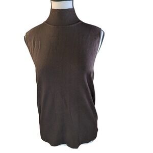 Chicos Isabelle Mock Neck Sleeveless Sweater Chocolate Brown Silk Blend Size 1